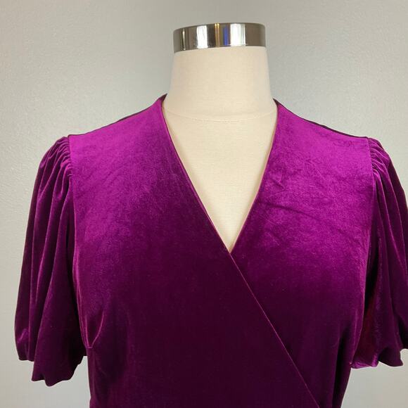 Ralph Lauren Women's Cocktail Dress Size 16 Purple Velvet Short Sleeve Faux Wrap - Picture 7 of 13